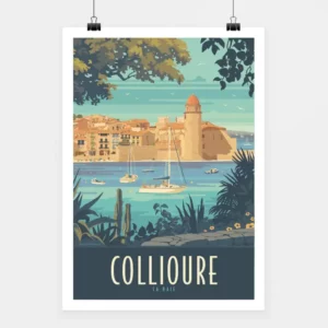 Affiche touristique avec l'illustration Collioure La baie