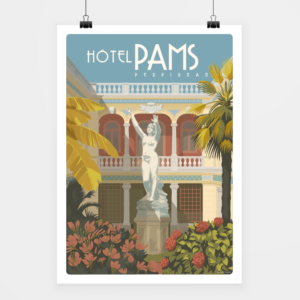 Affiche touristique avec l'illustration Perpignan Hôtel Pams