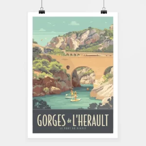 Affiche touristique avec l'illustration Gorges de l'Hérault