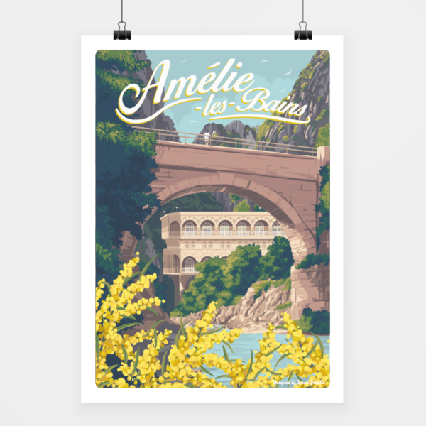 Affiche touristique avec l'illustration Amélie-les-Bains